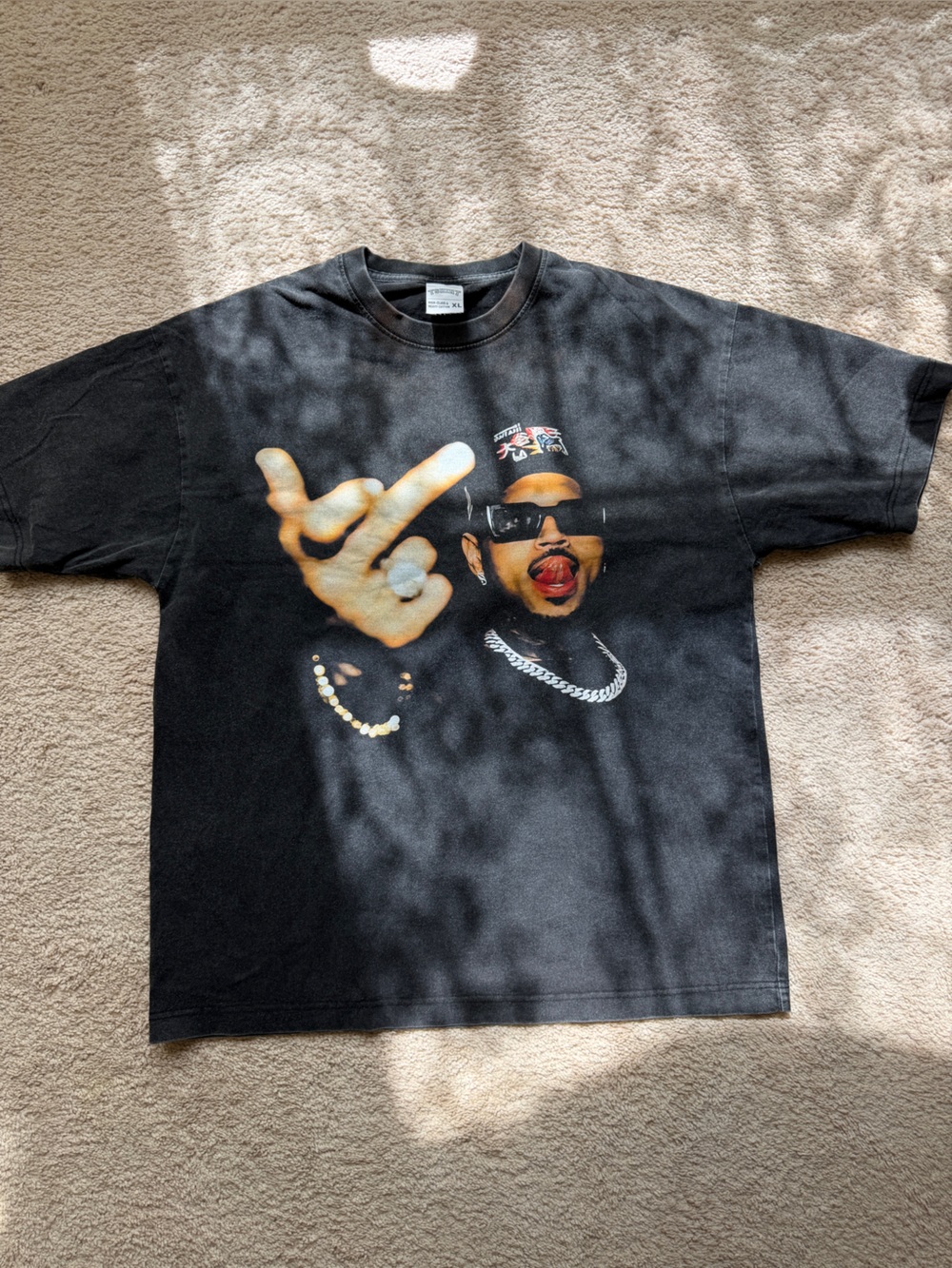 T-Shirt Black Washed Hip Hop Graphic Tee – XL